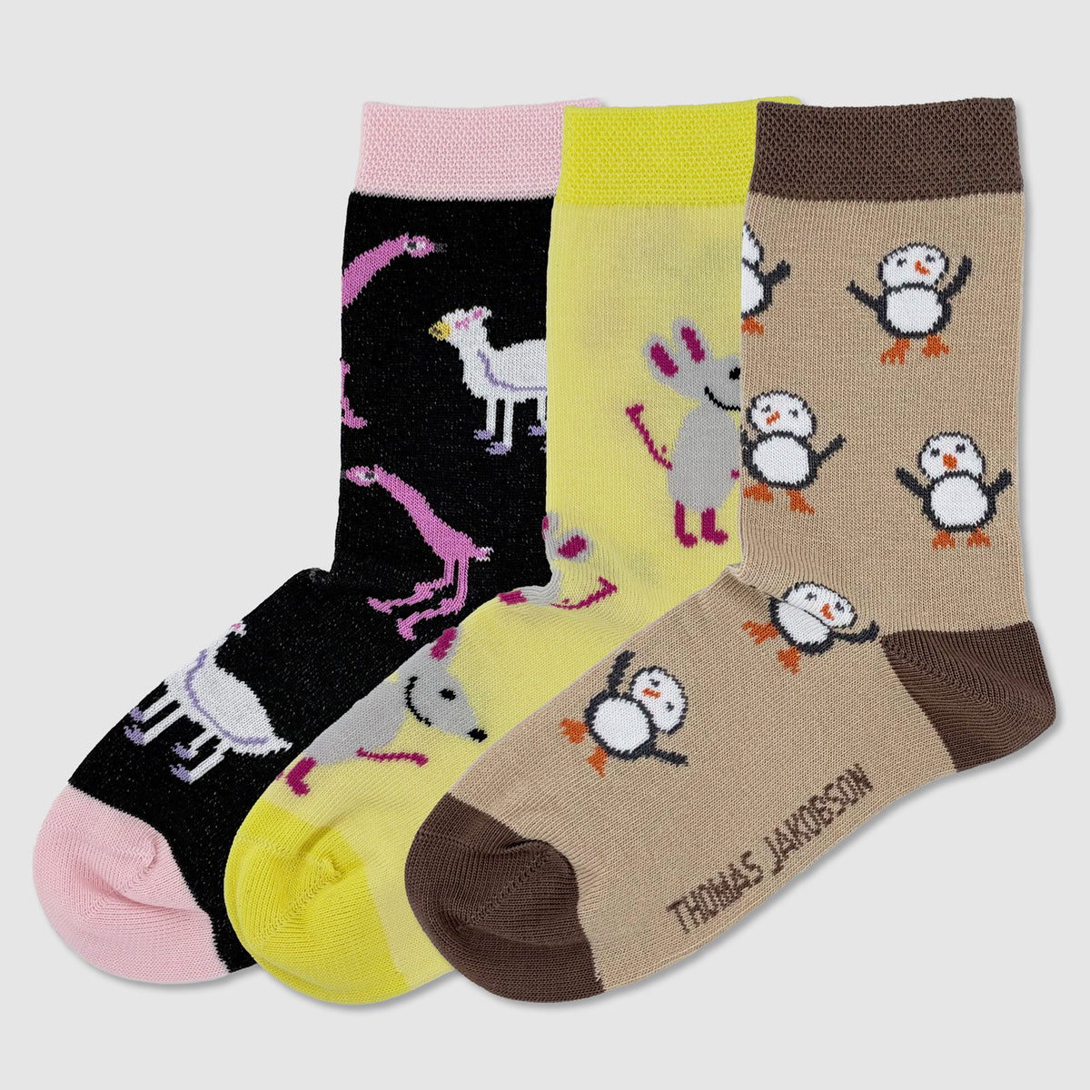 Kindersocken 3er Set – Mäuse, Pinguine & Flamamingo