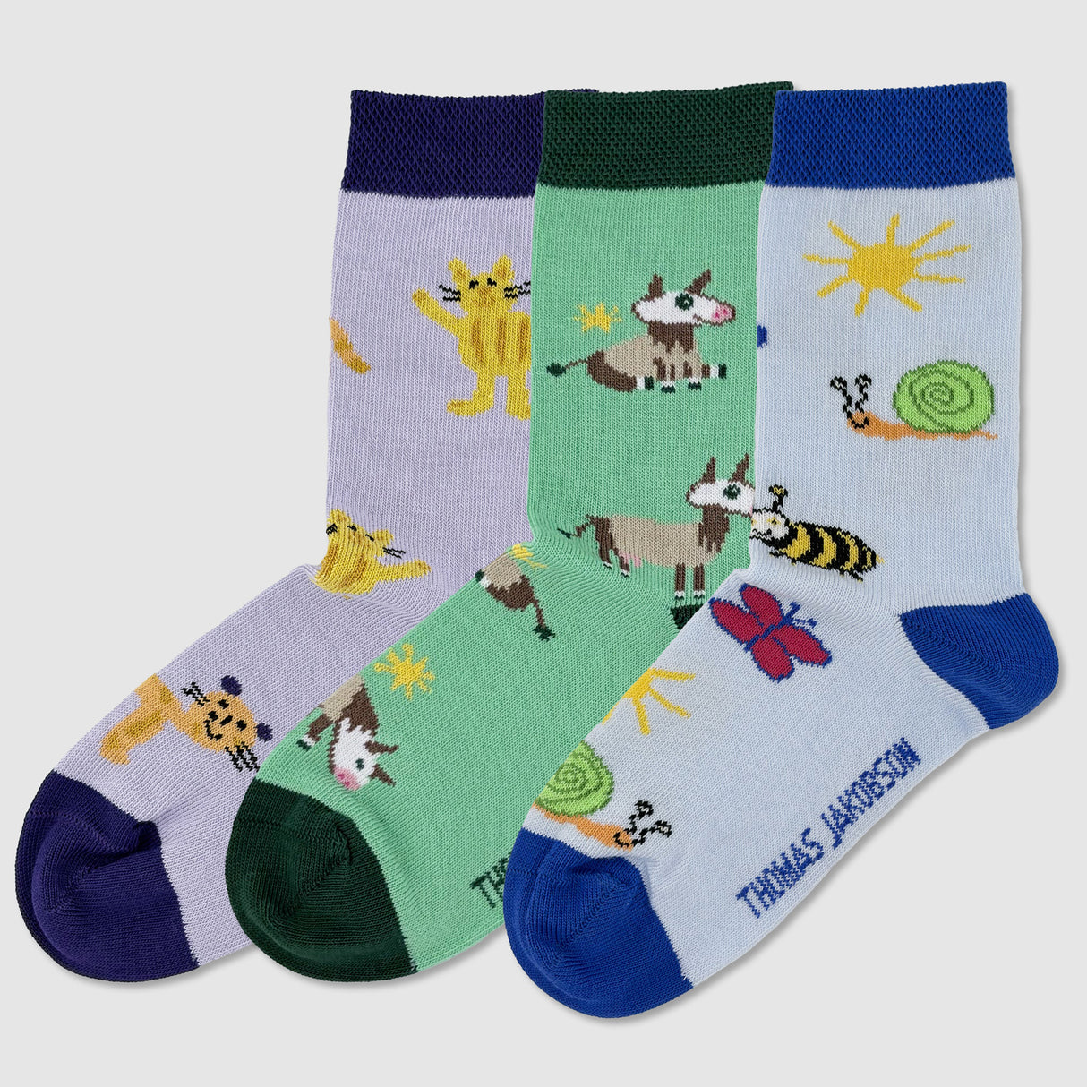 Kindersocken 3er Set – Kühe, Frühling & Raubtiere